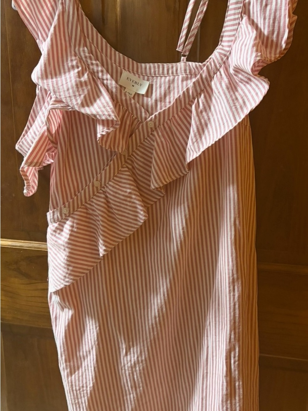 Everly Pink & White Striped Ruffle Sundress